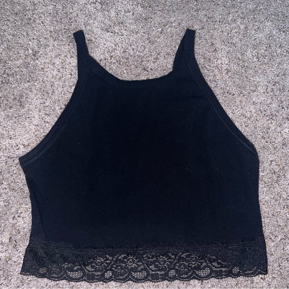Black Lace Trim Tank Top